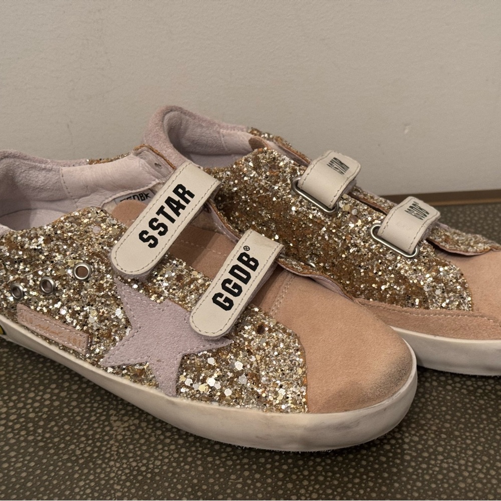 Golden Goose Girls Glitter Sneakers - Gold and tan, size EU 31, US 12.5 US 13